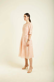 Old Rose Bon Pleated Dress With Embroidery Details