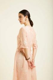Old Rose Bon Pleated Dress With Embroidery Details