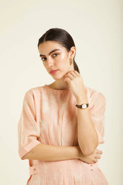 Old Rose Bon Pleated Dress With Embroidery Details
