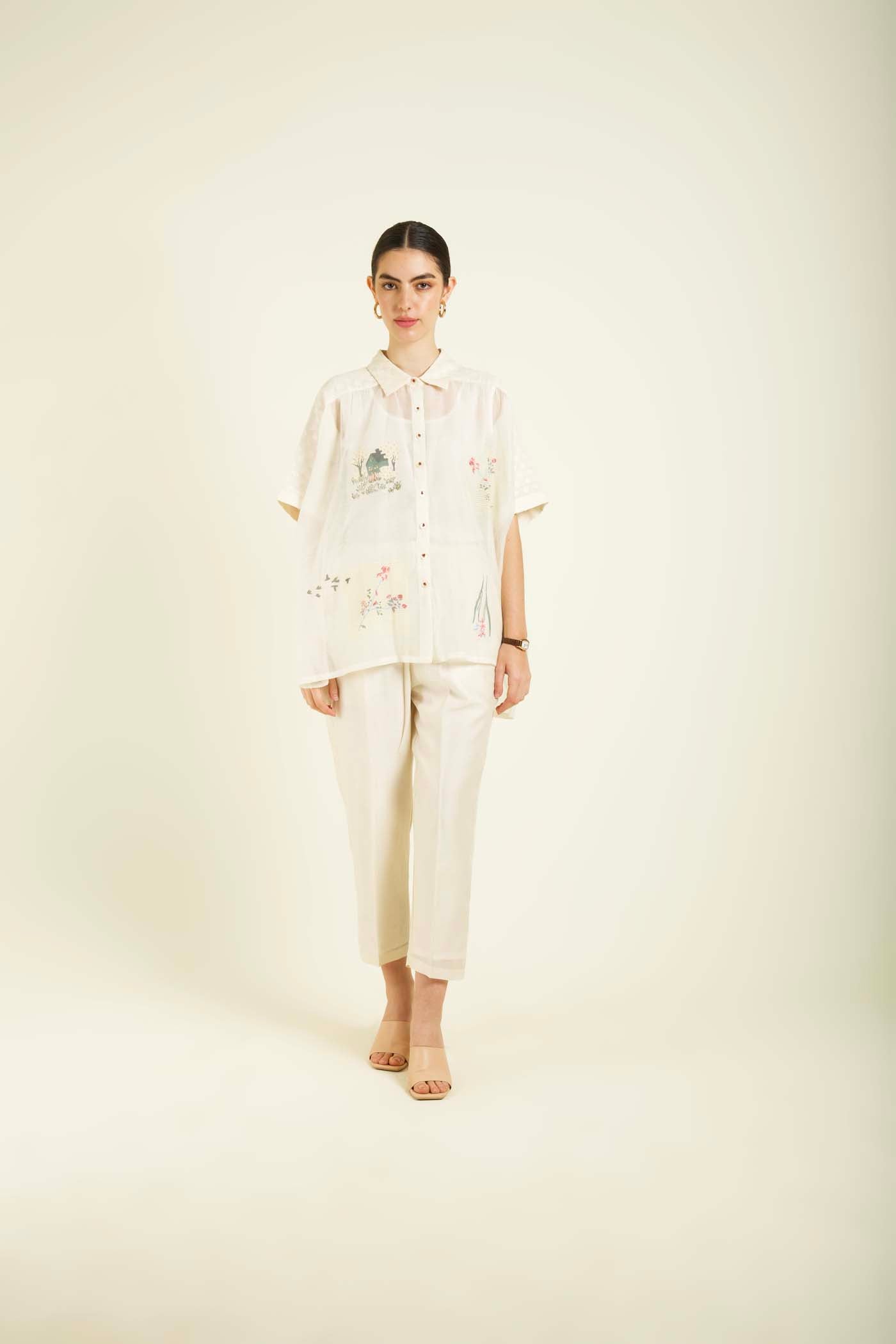 Ivory Kaftan Shirt With Straight Pant