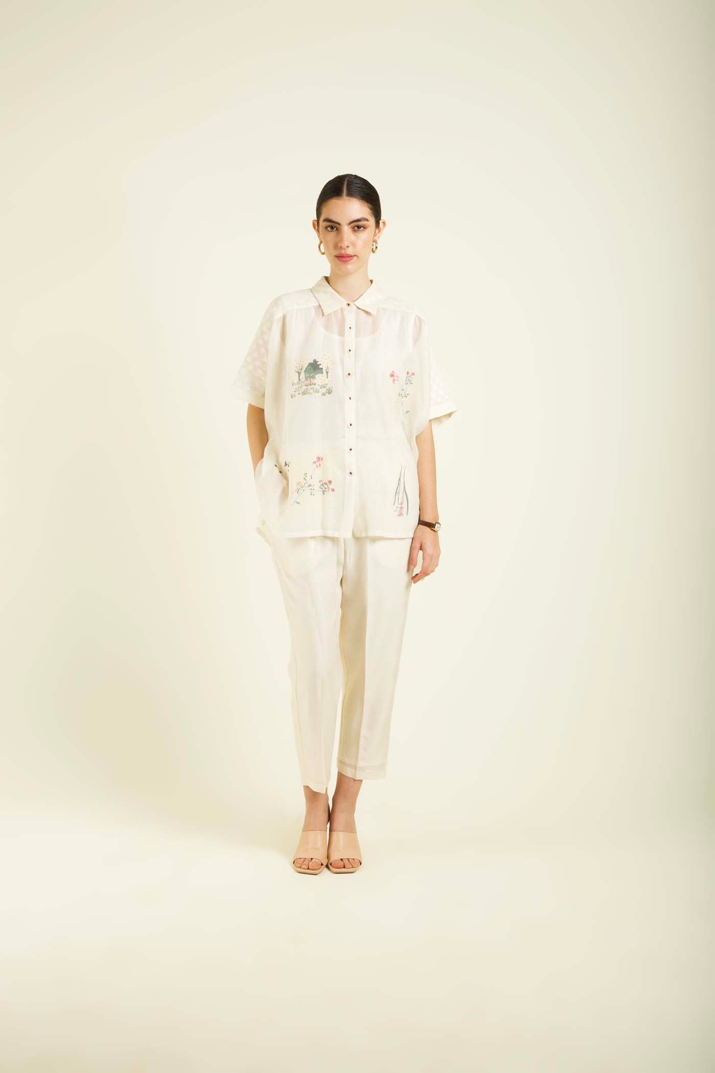 Ivory Kaftan Shirt With Straight Pant