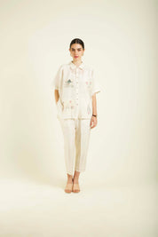 Ivory Kaftan Shirt With Straight Pant