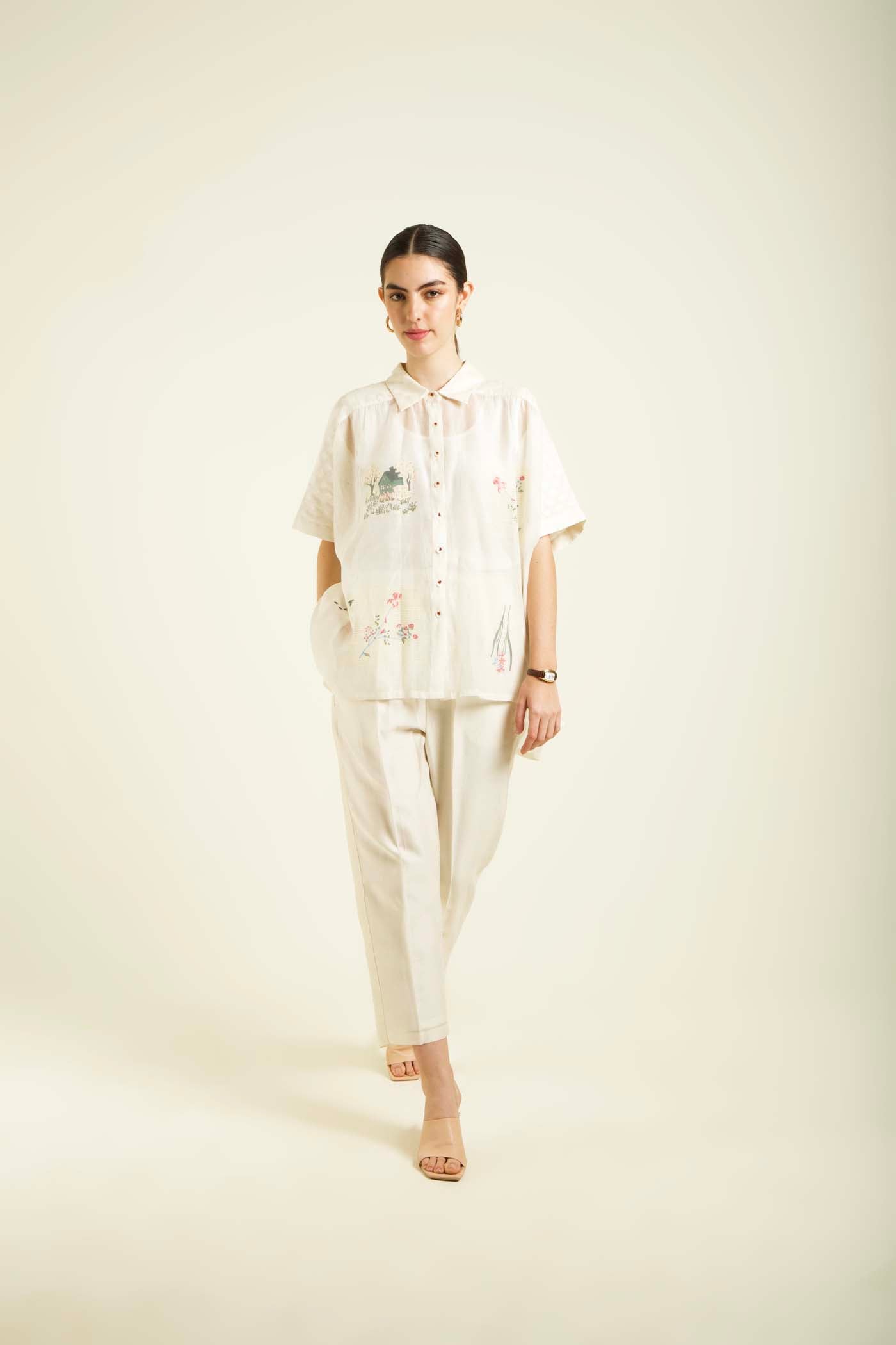Ivory Kaftan Shirt With Straight Pant