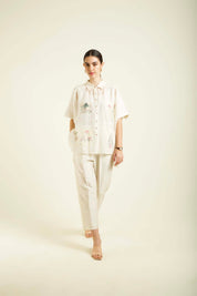 Ivory Kaftan Shirt With Straight Pant