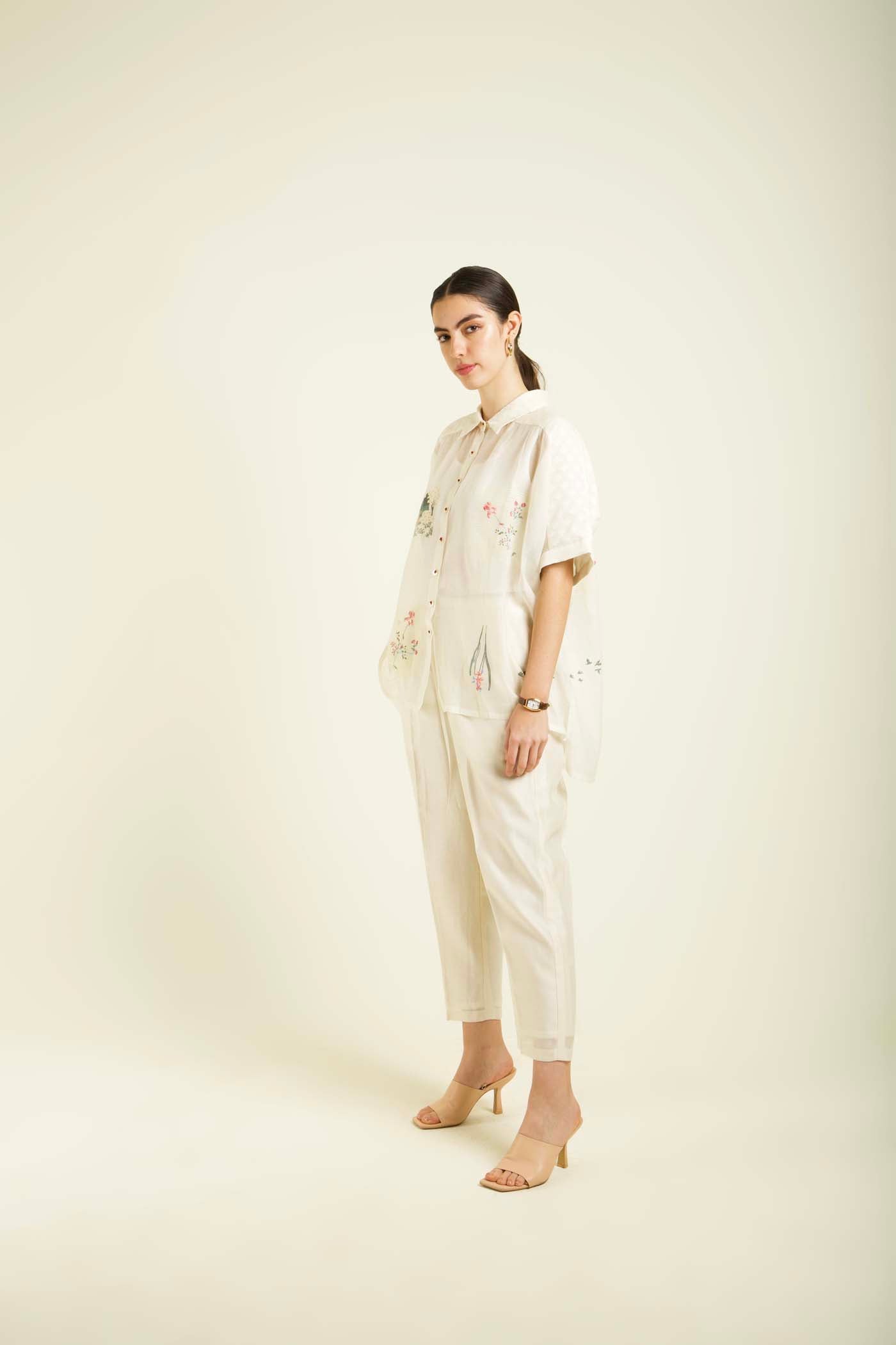 Ivory Kaftan Shirt With Straight Pant
