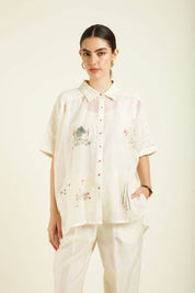 Ivory Kaftan Shirt With Straight Pant