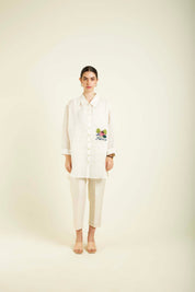 Ivory Country Shirt With Embroidery And Straight Pants