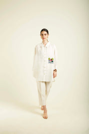 Ivory Country Shirt With Embroidery And Straight Pants