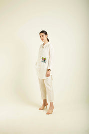 Ivory Country Shirt With Embroidery And Straight Pants