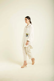 Ivory Country Shirt With Embroidery And Straight Pants