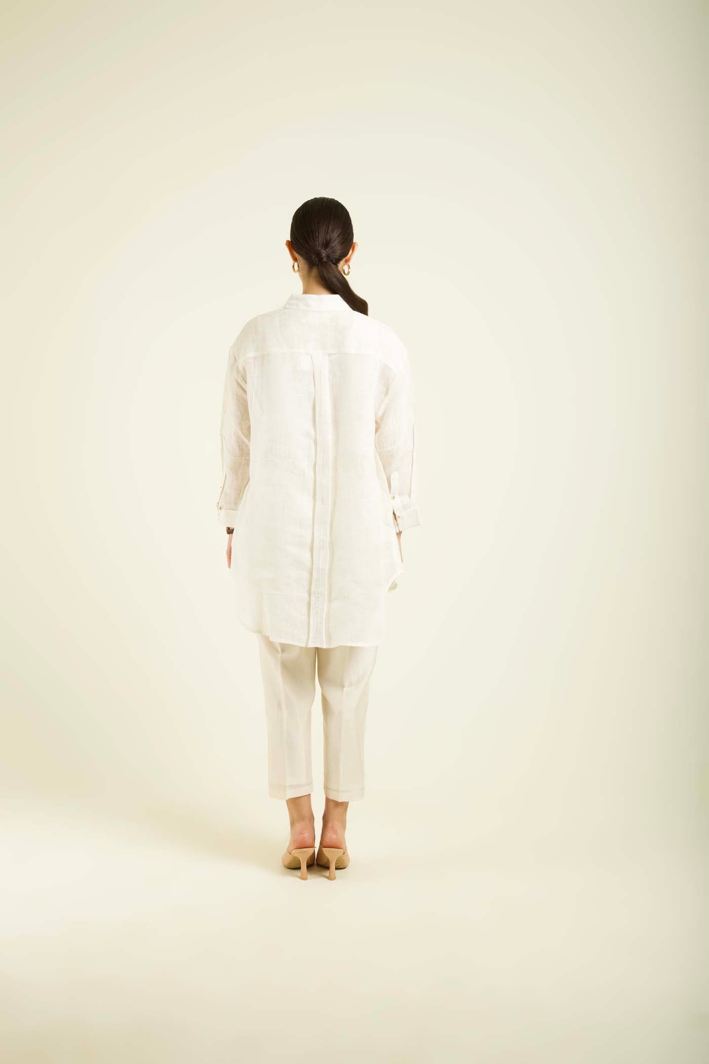 Ivory Country Shirt With Embroidery And Straight Pants