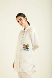 Ivory Country Shirt With Embroidery And Straight Pants