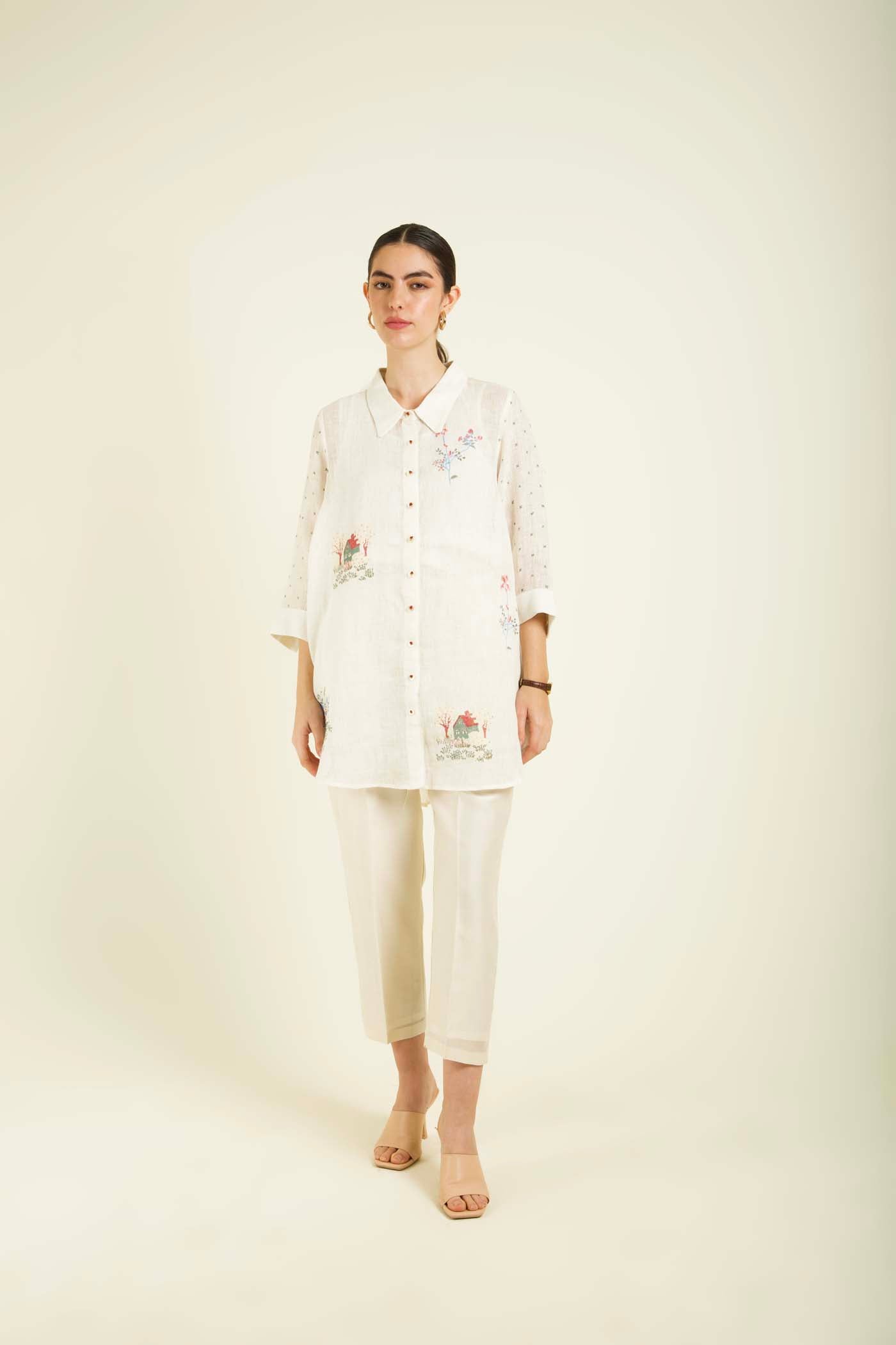Ivory Shirt With Straight Pants