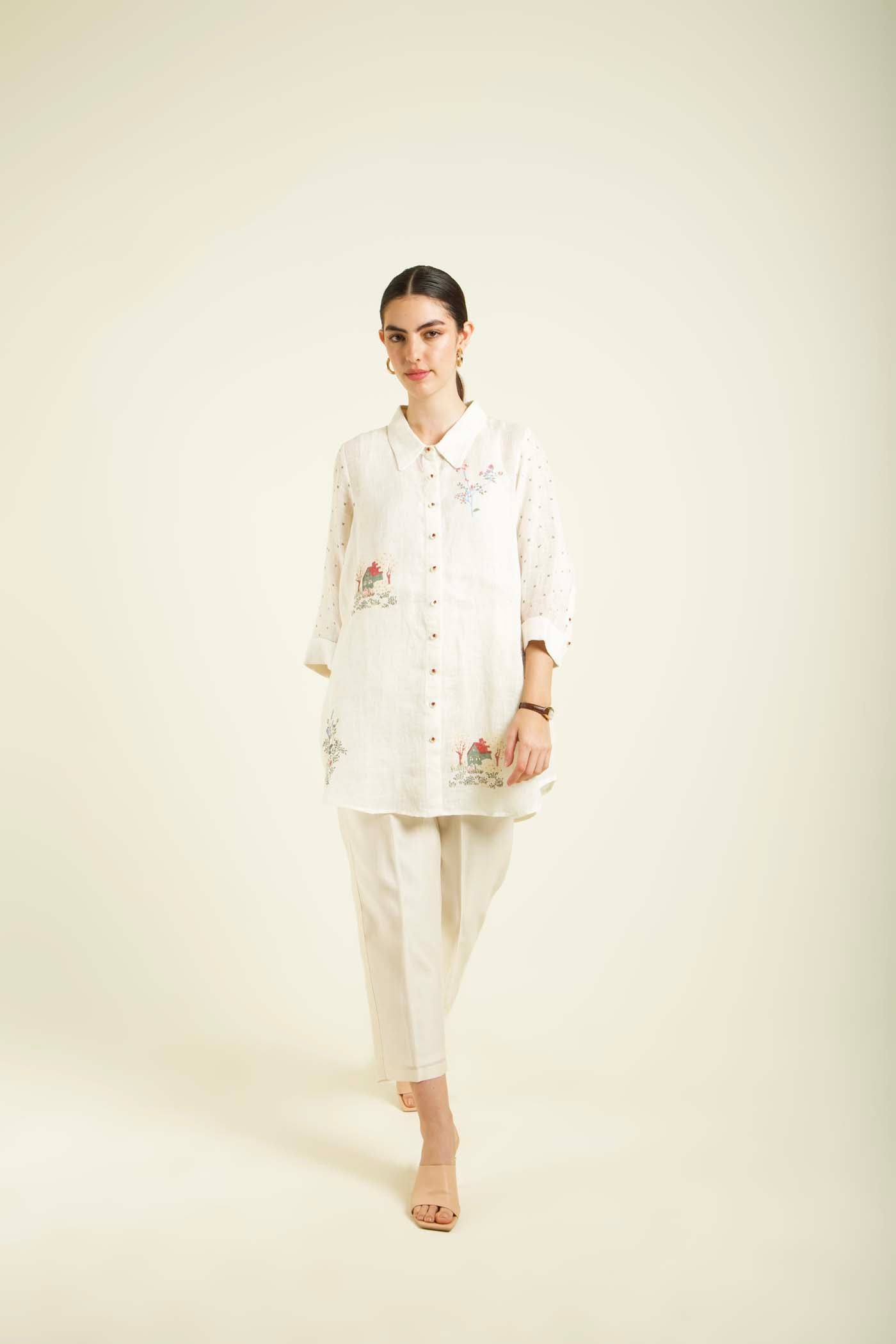 Ivory Shirt With Straight Pants