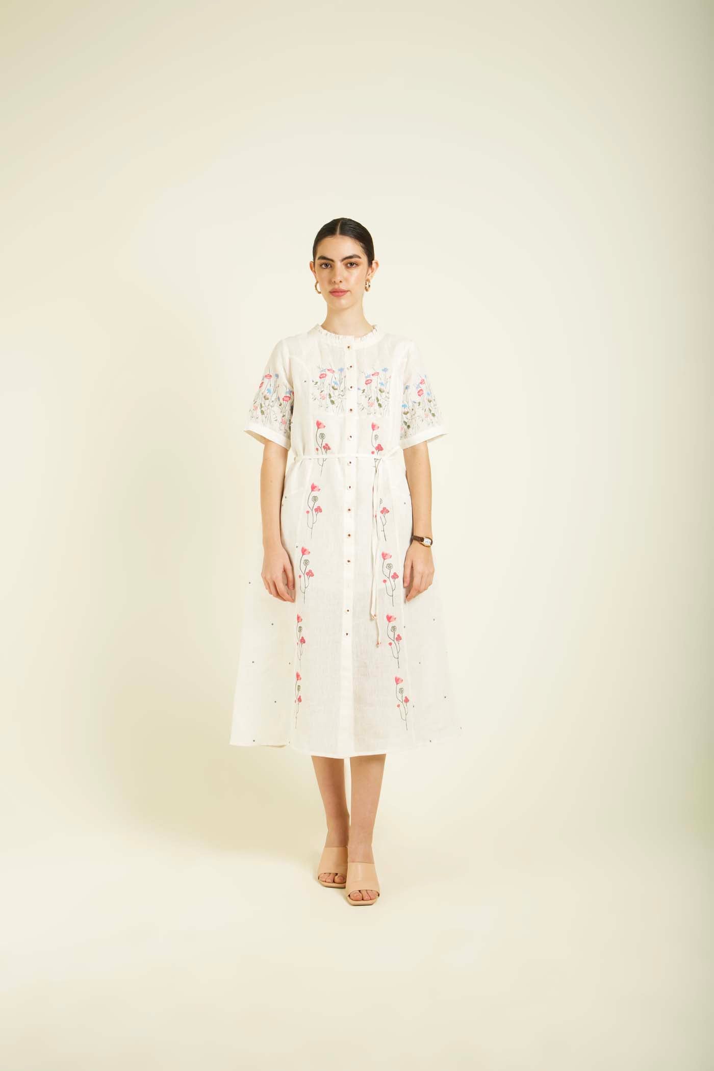 Ivory Printed A Line Dress
