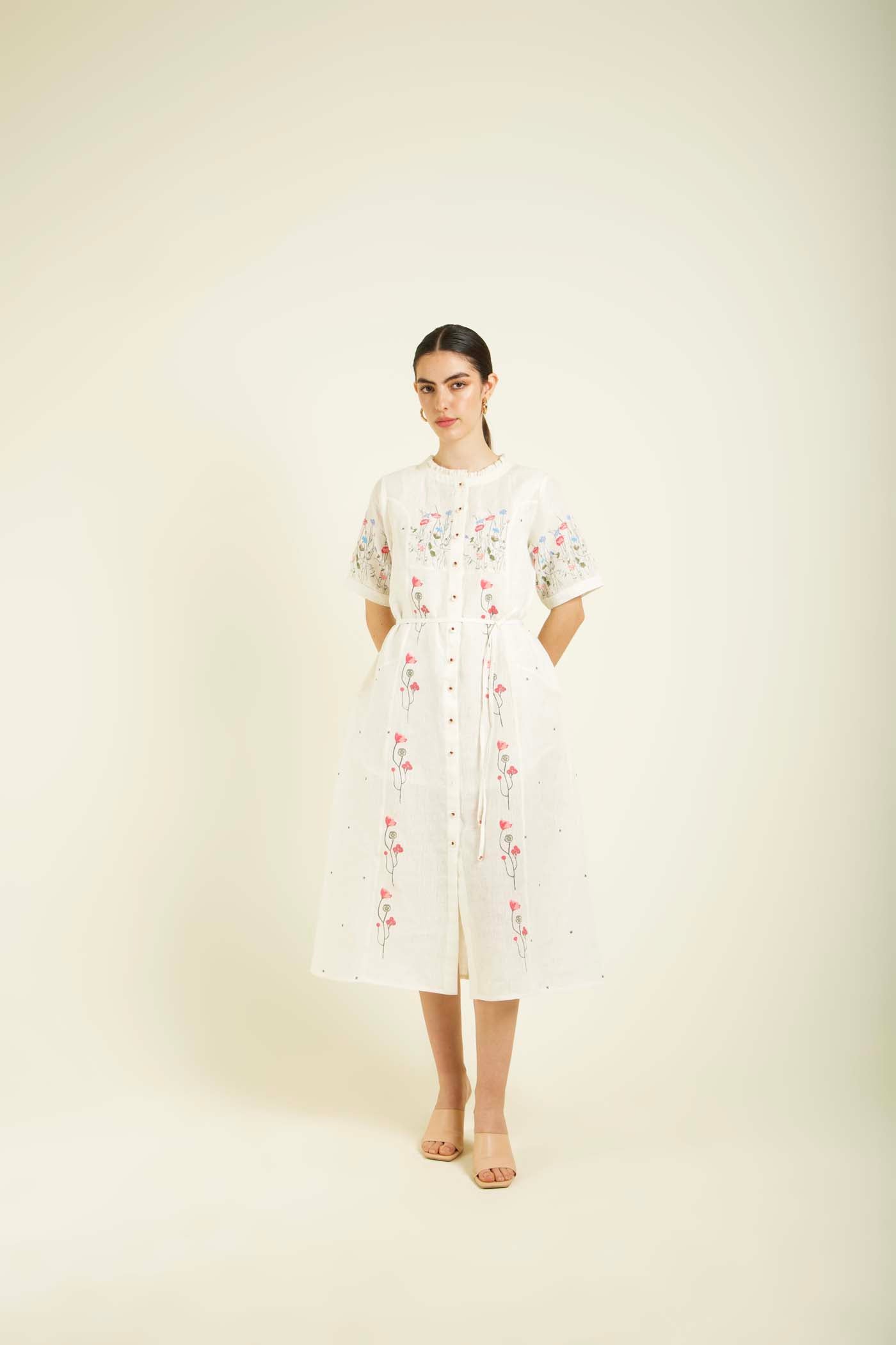 Ivory Printed A Line Dress