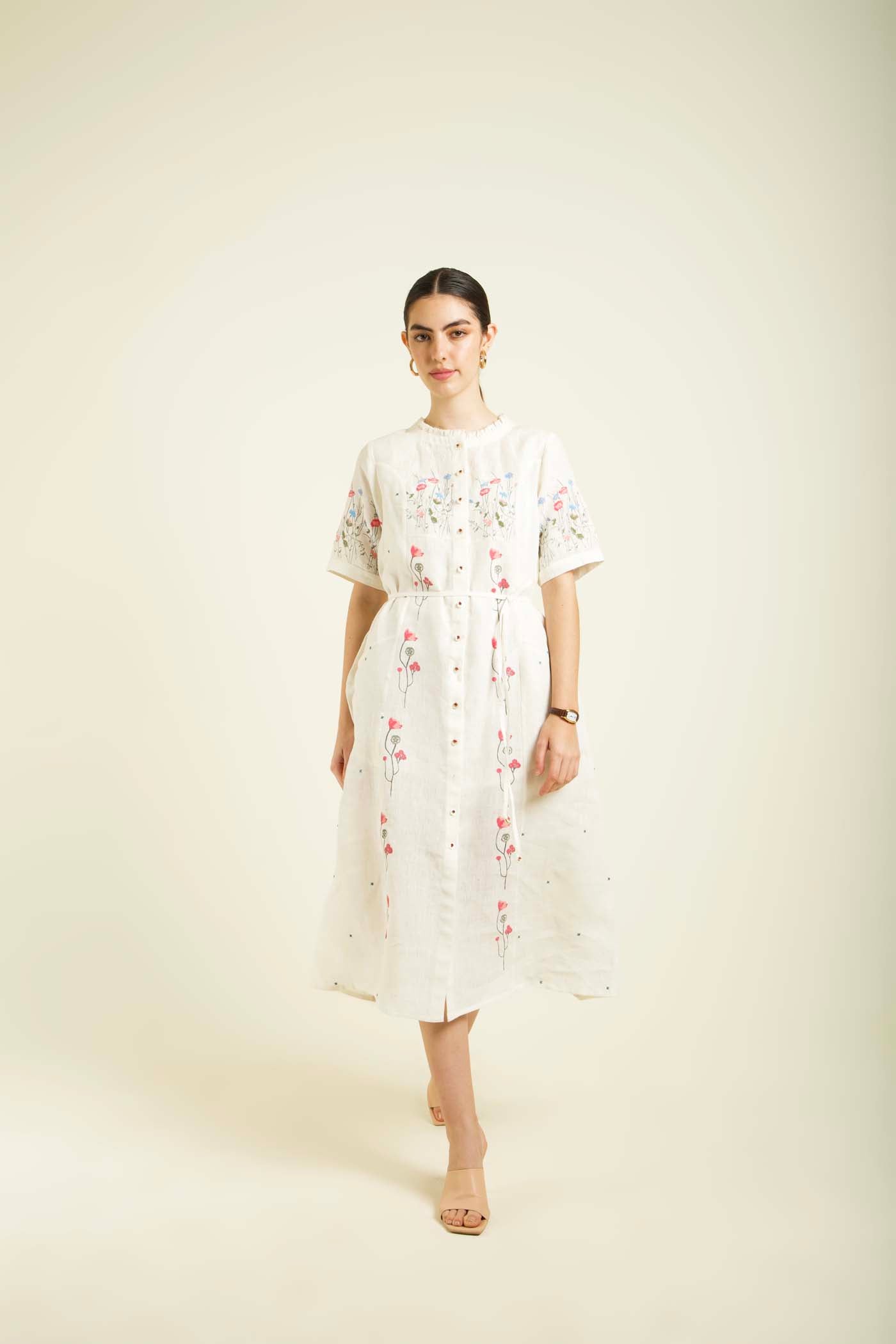 Ivory Printed A Line Dress