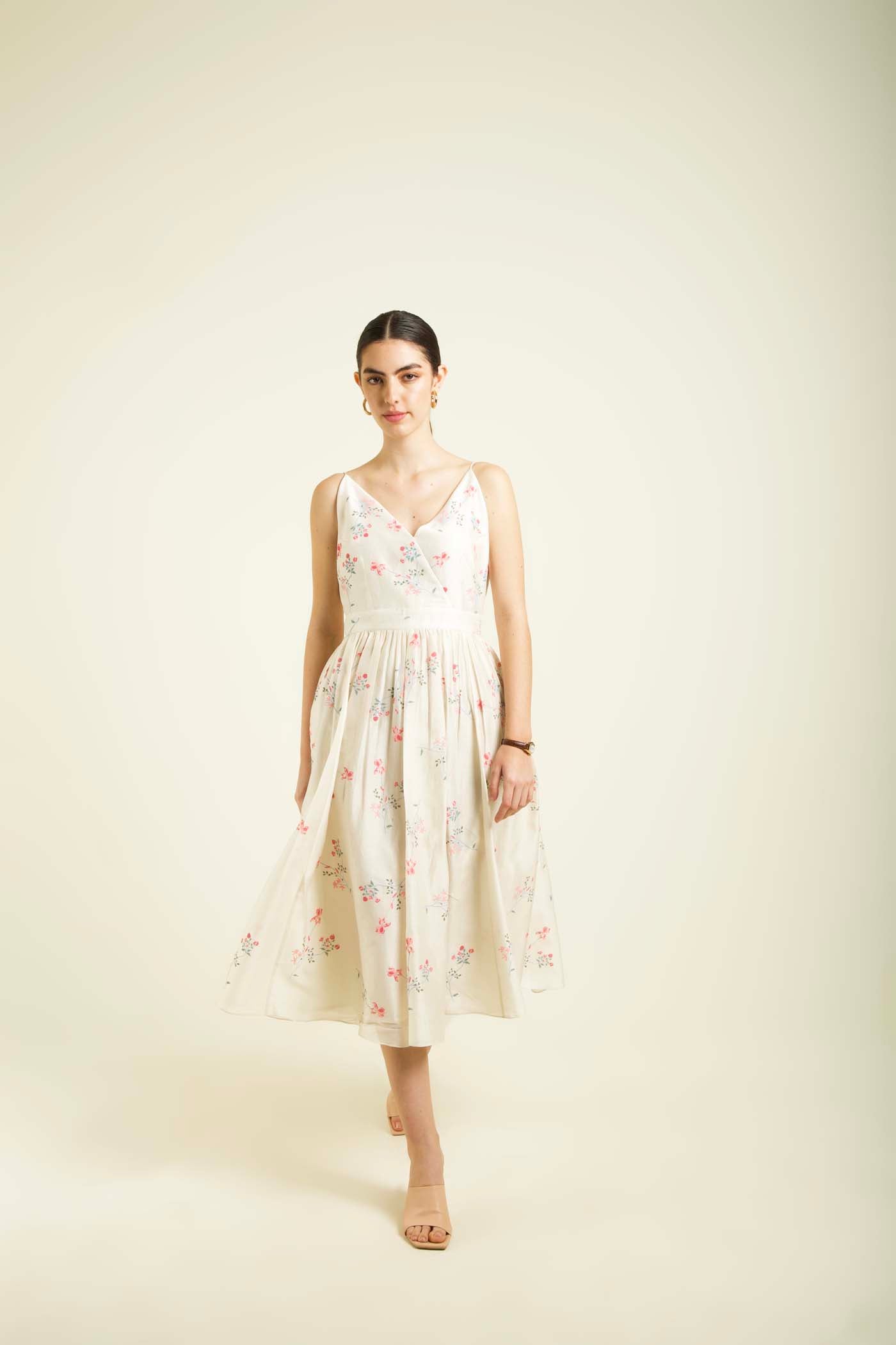 Ivory Scalloped Jacket With Printed Strap Dress