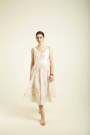 Ivory Scalloped Jacket With Printed Strap Dress