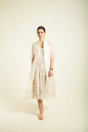 Ivory Scalloped Jacket With Printed Strap Dress