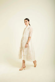 Ivory Scalloped Jacket With Printed Strap Dress