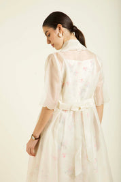 Ivory Scalloped Jacket With Printed Strap Dress