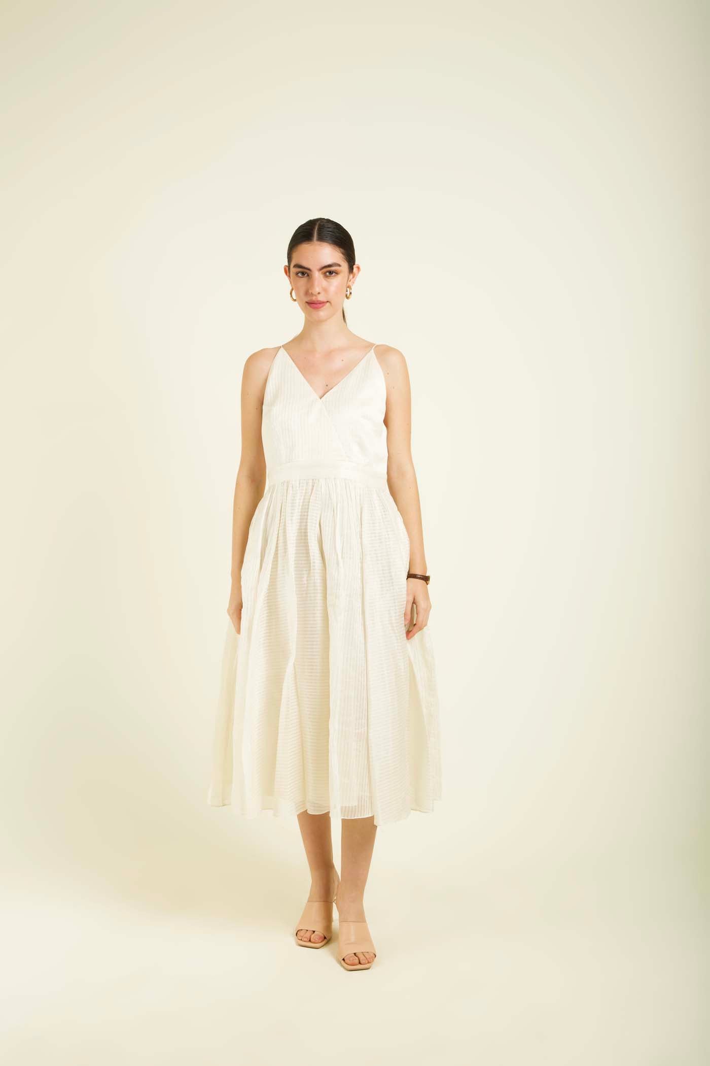Ivory Jacket With Embroidery And Strap Dress