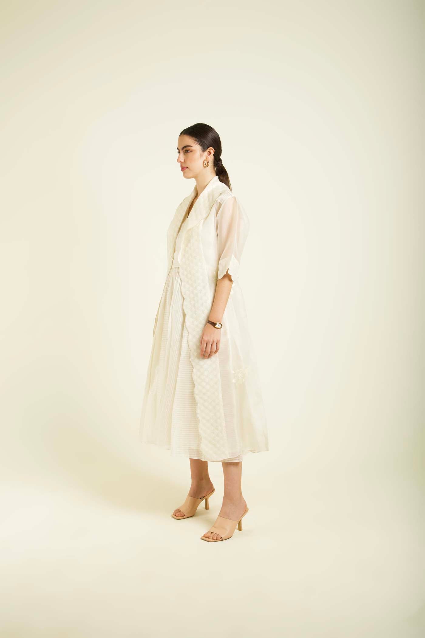 Ivory Jacket With Embroidery And Strap Dress