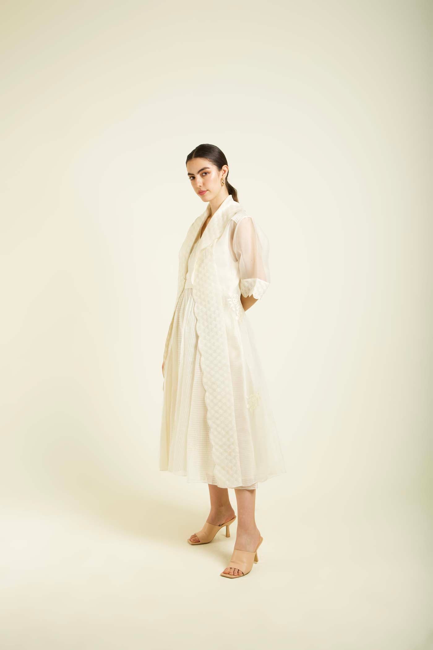 Ivory Jacket With Embroidery And Strap Dress