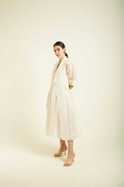 Ivory Jacket With Embroidery And Strap Dress