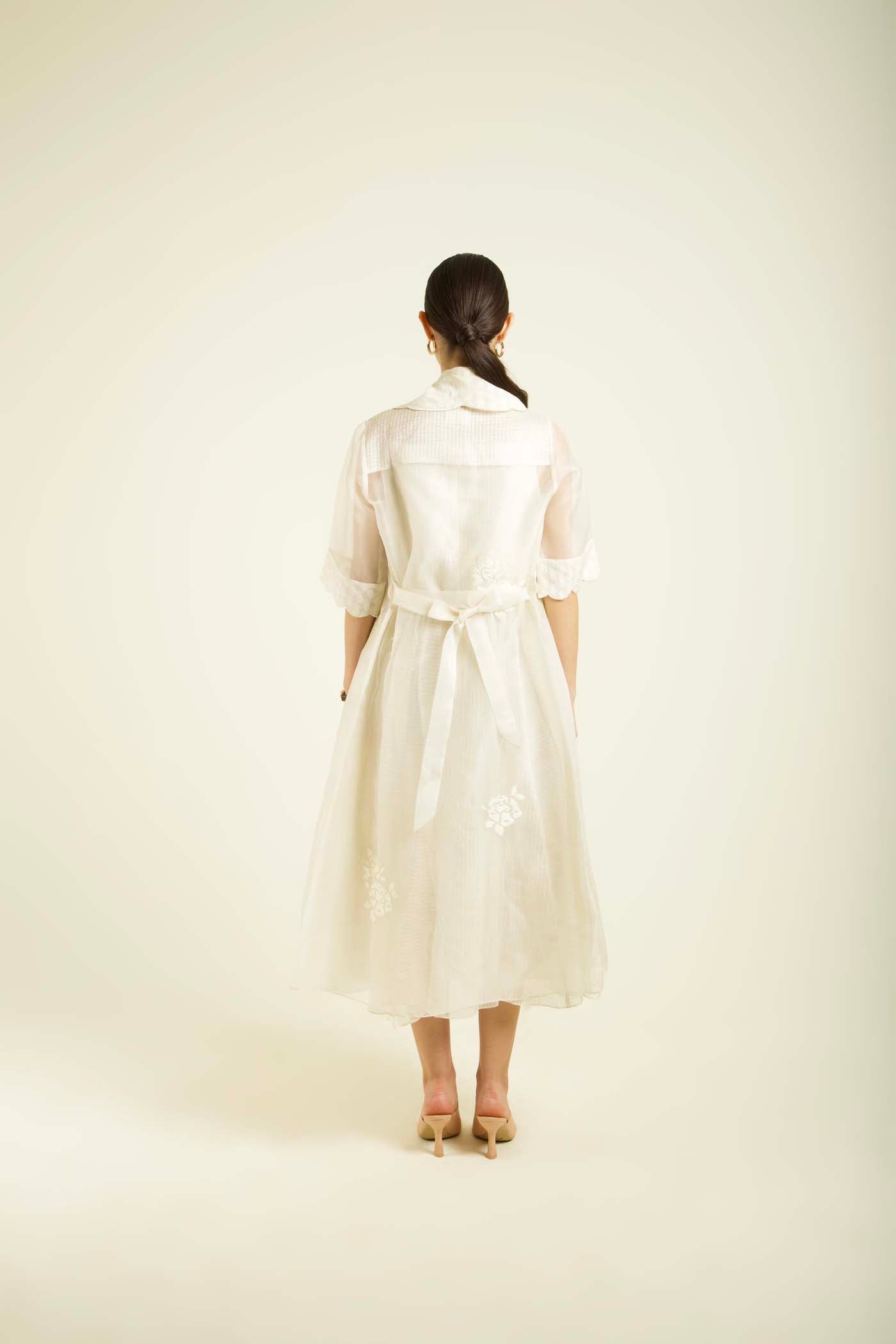 Ivory Jacket With Embroidery And Strap Dress