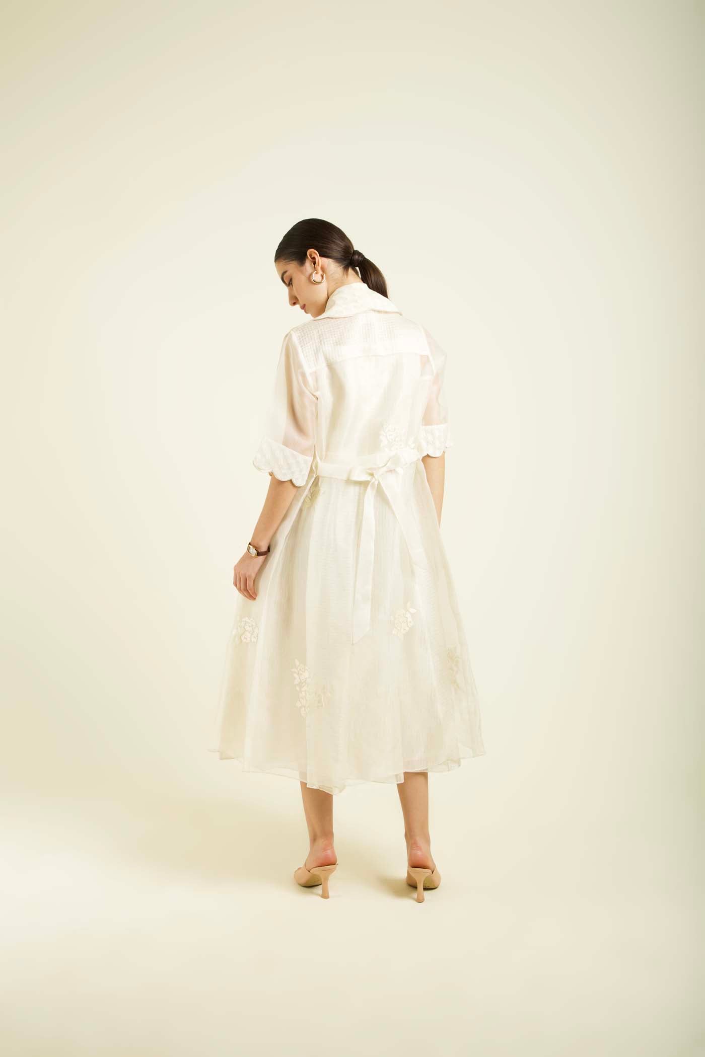 Ivory Jacket With Embroidery And Strap Dress