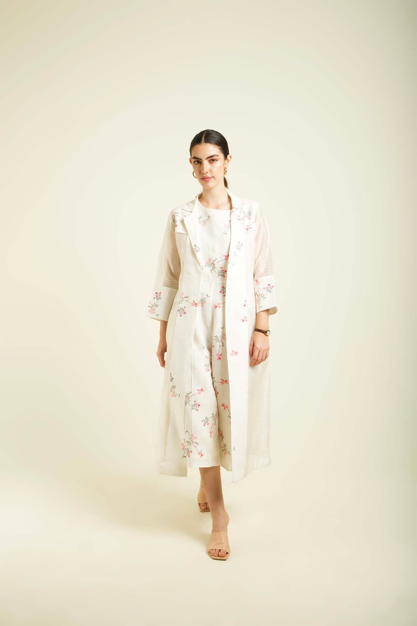 Ivory Stripe Jacket With Printed Jumpsuit