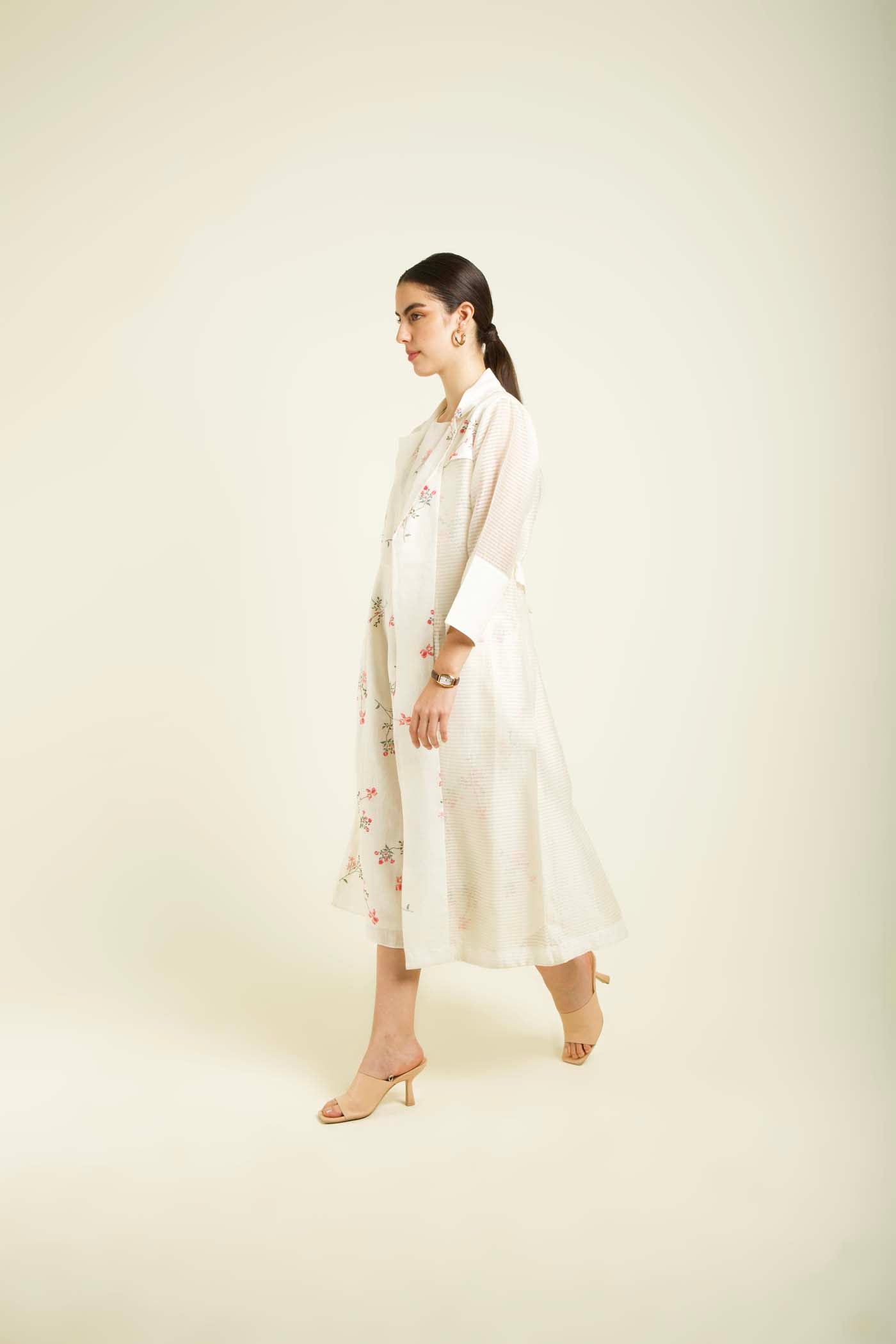 Ivory Stripe Jacket With Printed Jumpsuit