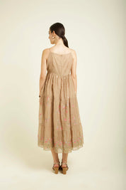 Beige Gauze Jacket With Embroidery And Tier Dress