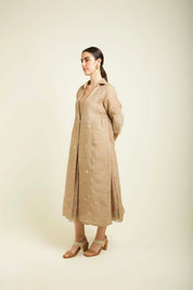 Beige Gauze Jacket With Embroidery And Tier Dress