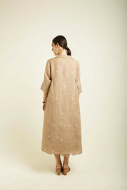 Beige Gauze Jacket With Embroidery And Tier Dress