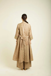 Beige Linen Jacket With Flared Pants And Top