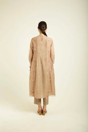 Beige Mul Pleated Tunic With Straight Printed Pants
