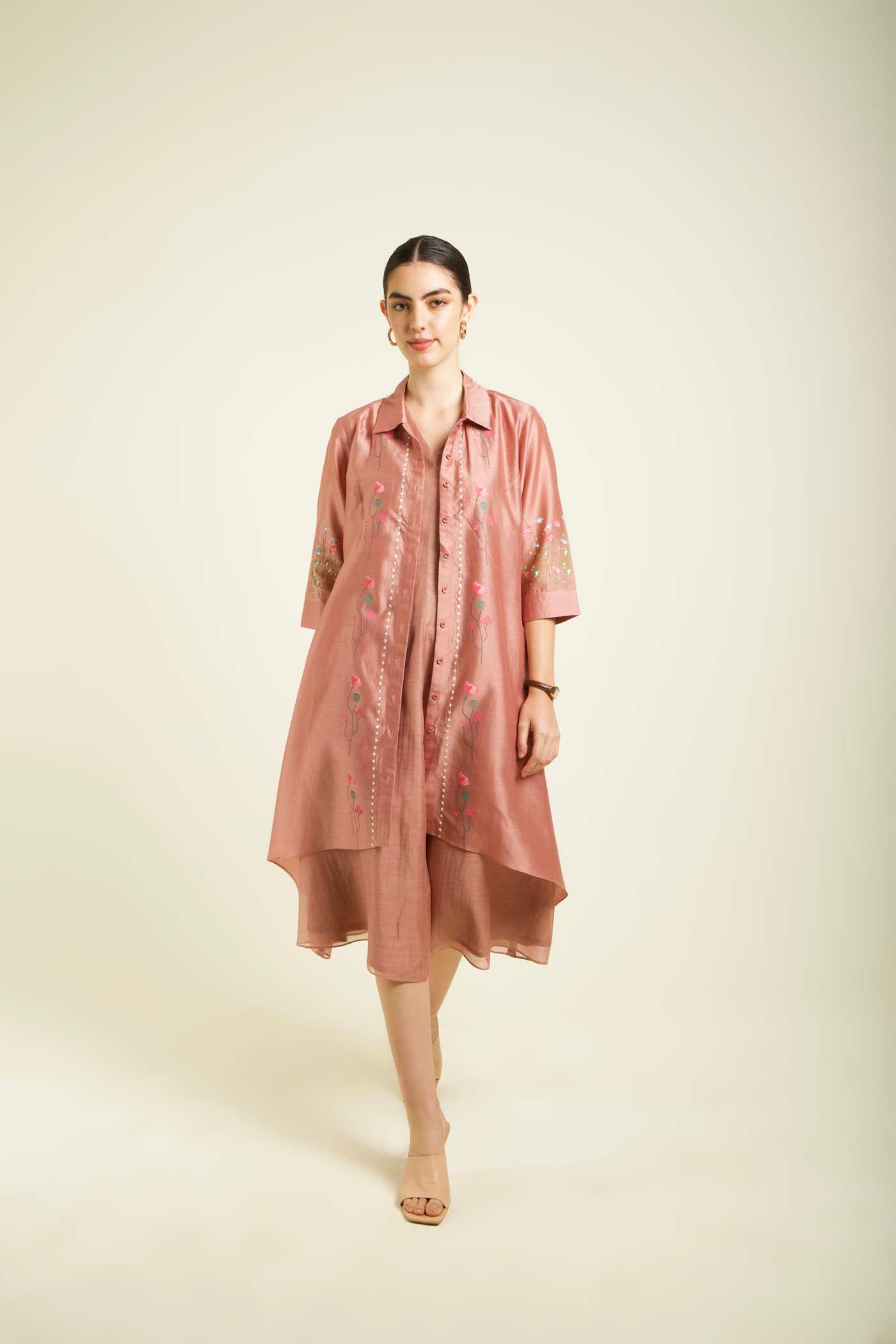 Almond Jacket With Plain Mul Chanderi Dress
