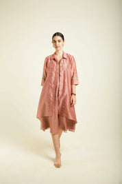 Almond Jacket With Plain Mul Chanderi Dress