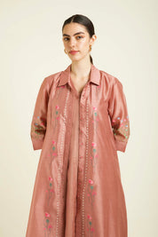 Almond Jacket With Plain Mul Chanderi Dress