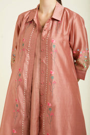 Almond Jacket With Plain Mul Chanderi Dress