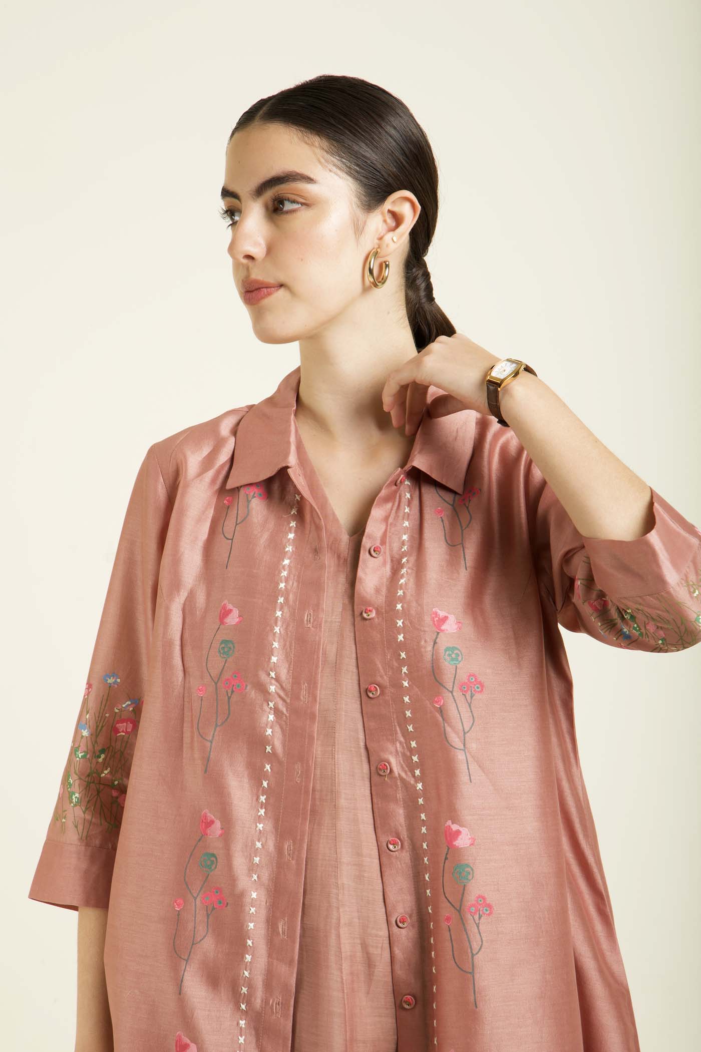 Almond Jacket With Plain Mul Chanderi Dress