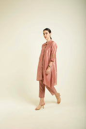Almond Shirt With Embroidery And Straight Pants