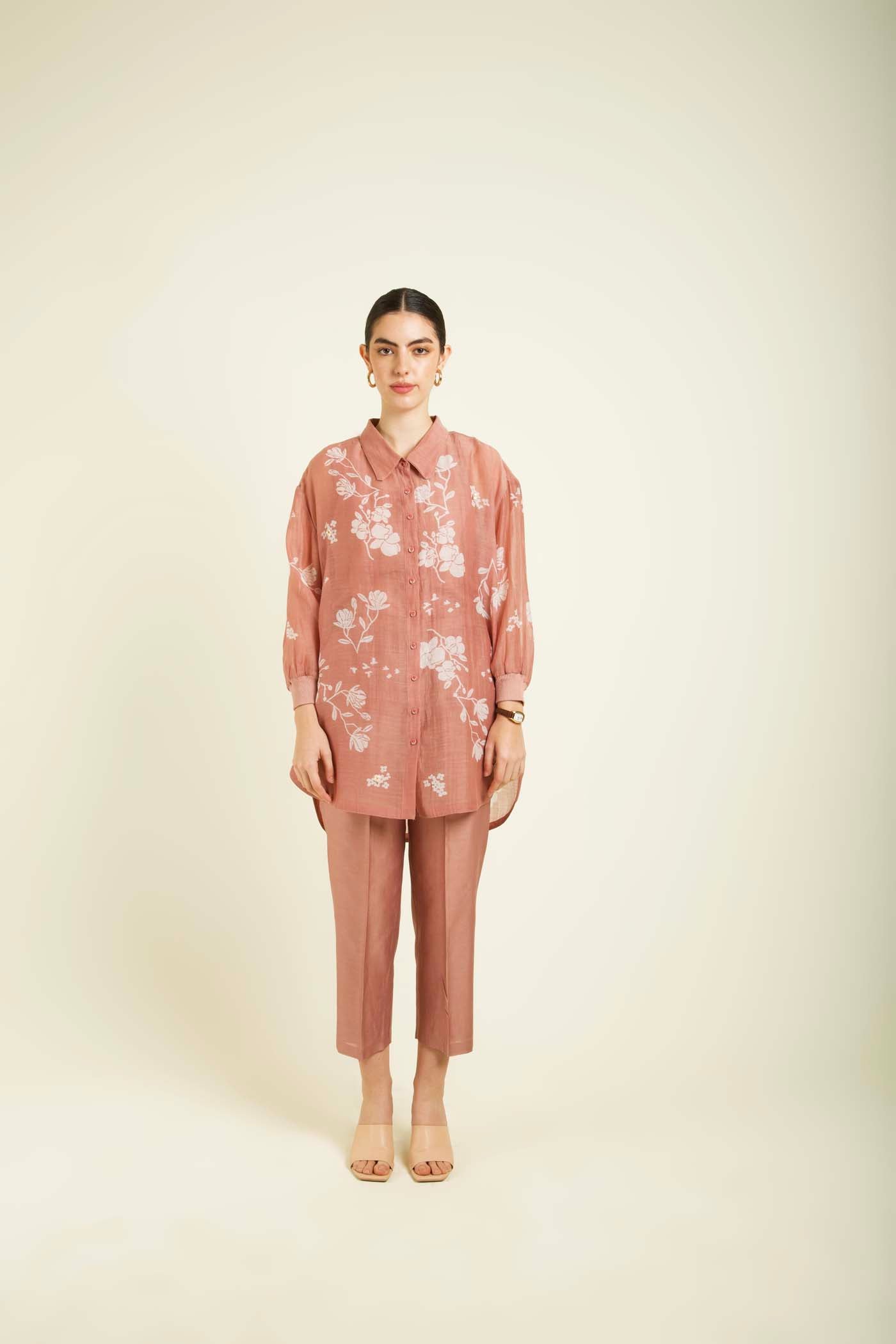 Almond Drop Shoulder Shirt With Straight Pants