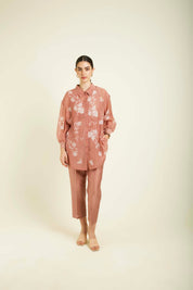 Almond Drop Shoulder Shirt With Straight Pants