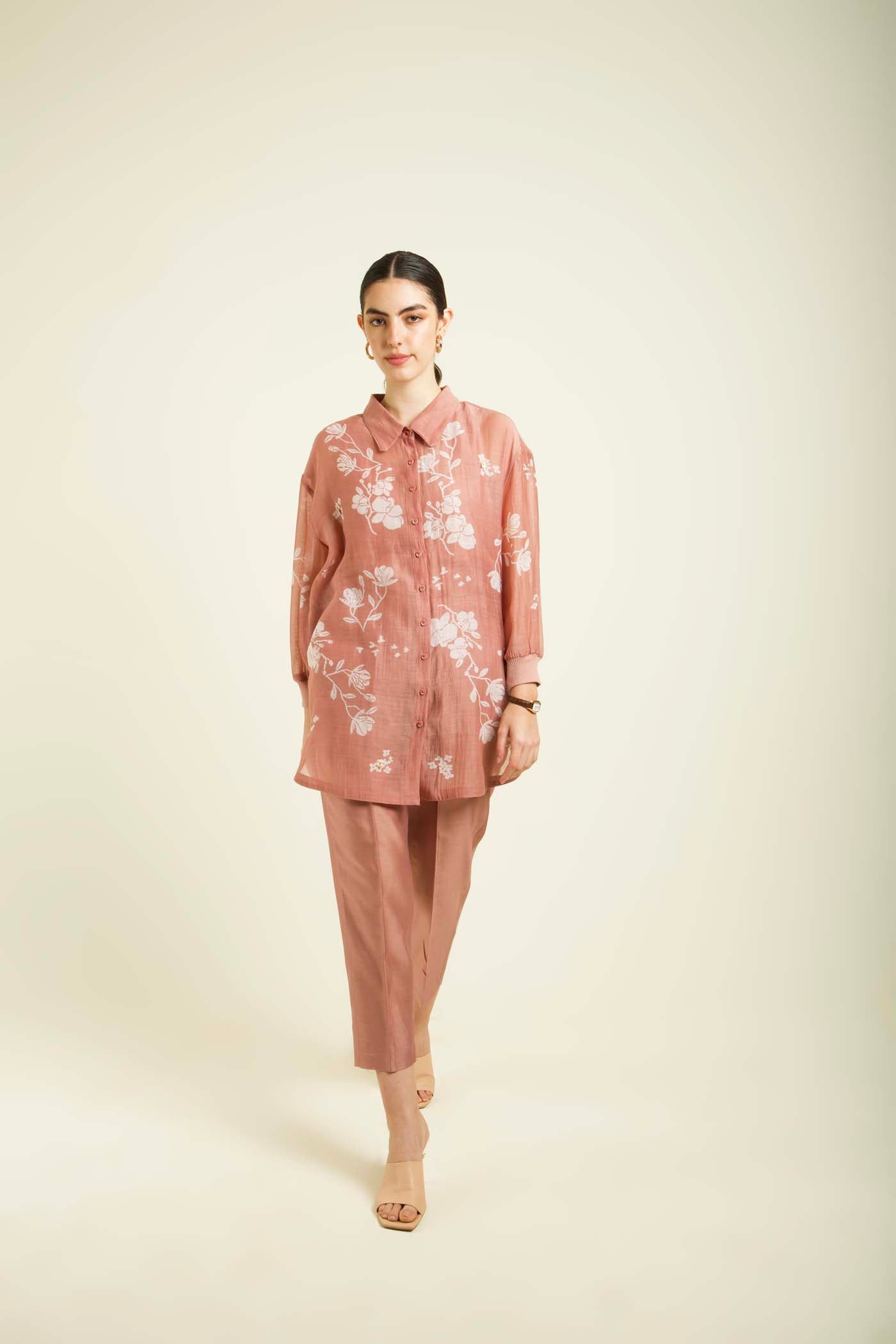 Almond Drop Shoulder Shirt With Straight Pants