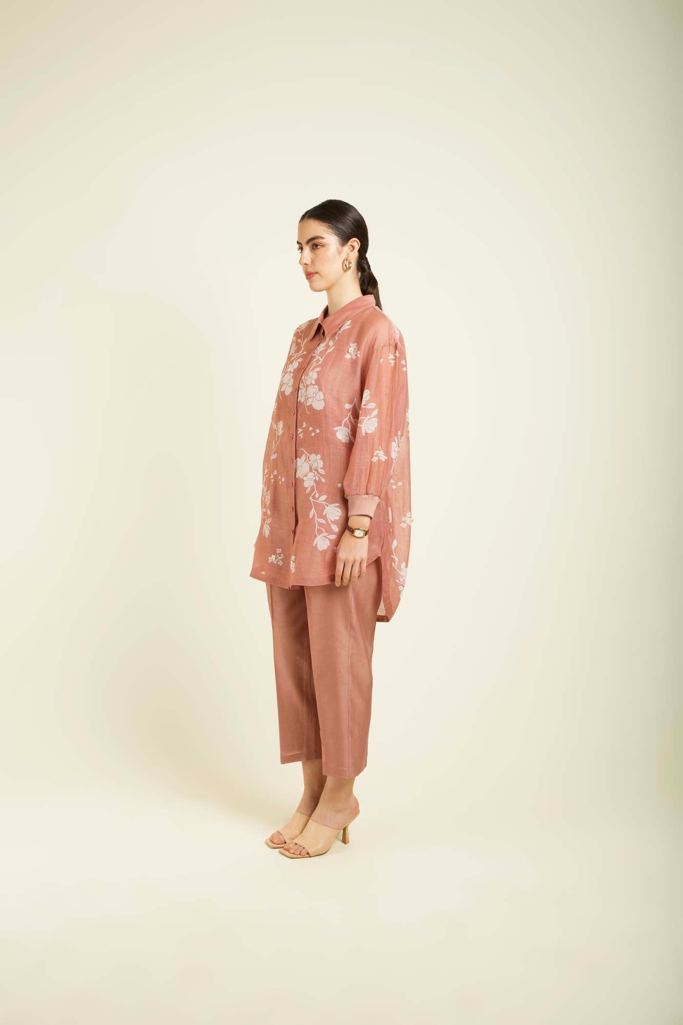 Almond Drop Shoulder Shirt With Straight Pants