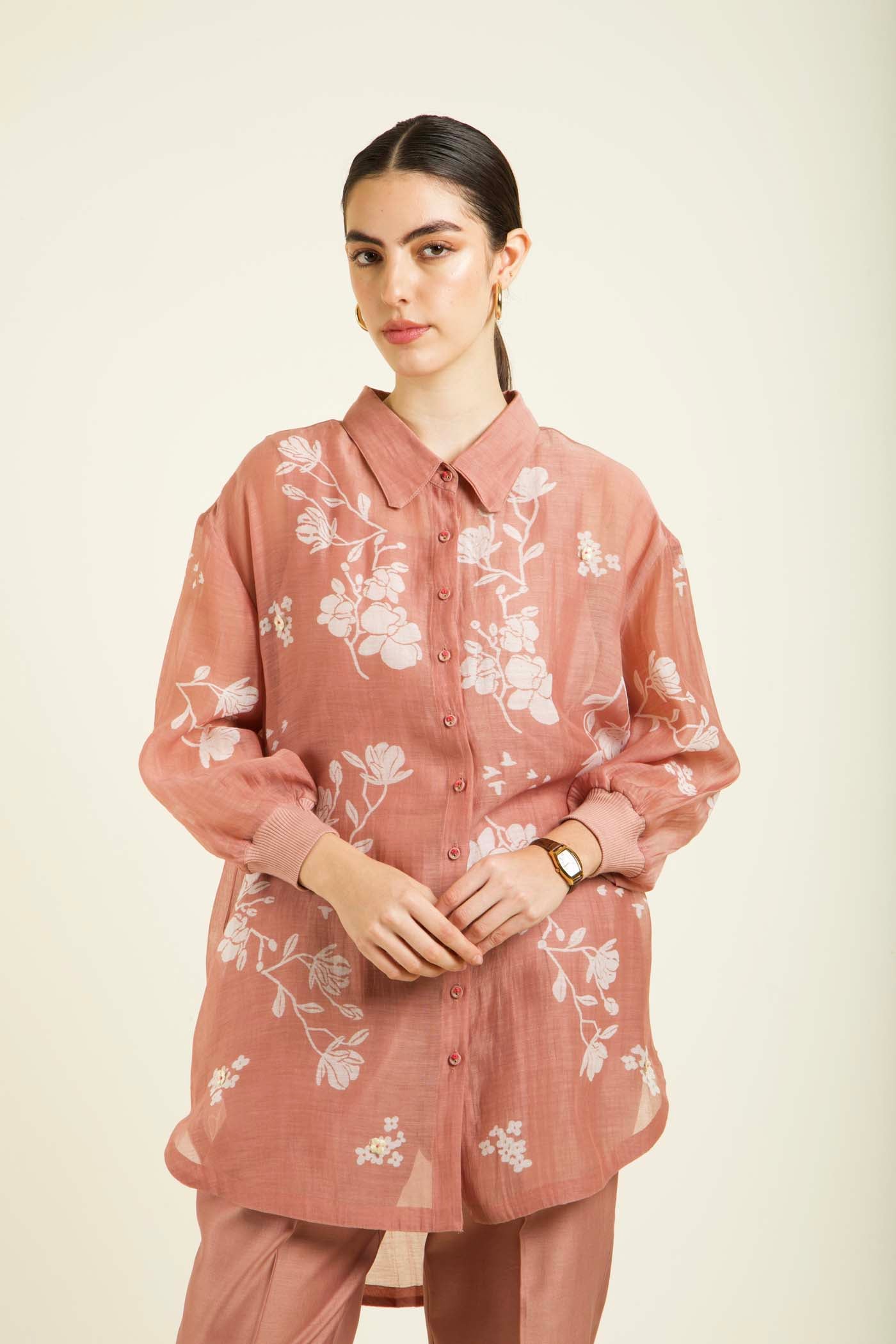 Almond Drop Shoulder Shirt With Straight Pants